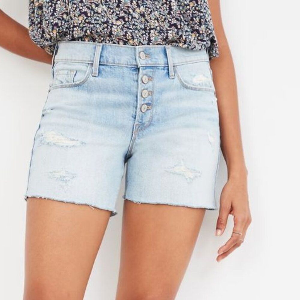 Old Navy Women's Mid-Rise Distressed Button-Fly Cut-Off Jean Shorts Size 8